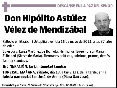 ASTULEZ VELEZ DE MENDIZABAL,HIPOLITO