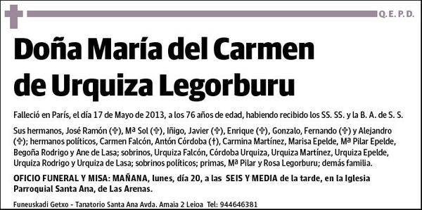 URQUIZA LEGORBURU,MARIA DEL CARMEN