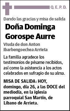 GOROSPE AURRE,DOMINGA