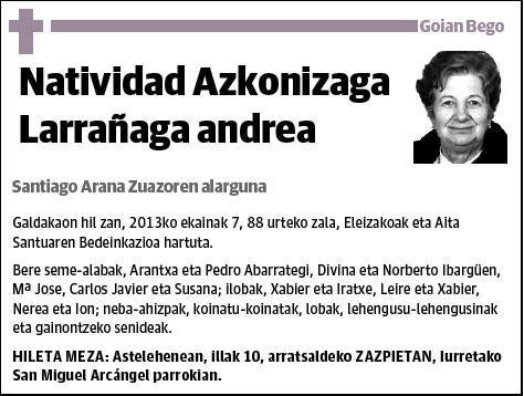 AZKONIZAGA LARRAÑAGA,NATIVIDAD