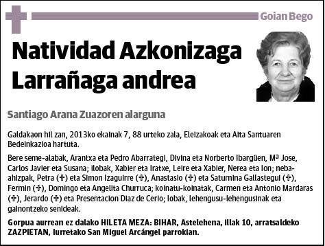 AZKONIZAGA LARRAÑAGA,NATIVIDAD