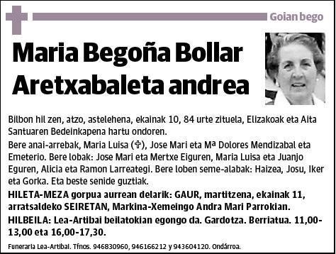 BOLLAR ARETXABALETA,MARIA BEGOÑA