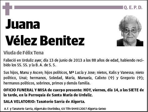 VELEZ BENITEZ,JUANA