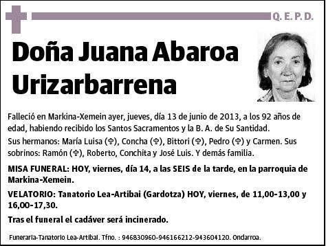 ABAROA URIZARBARRENA,JUANA