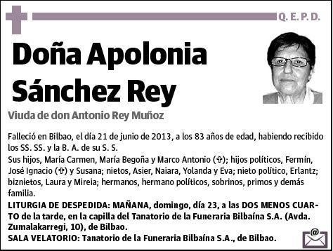 SANCHEZ REY,APOLONIA