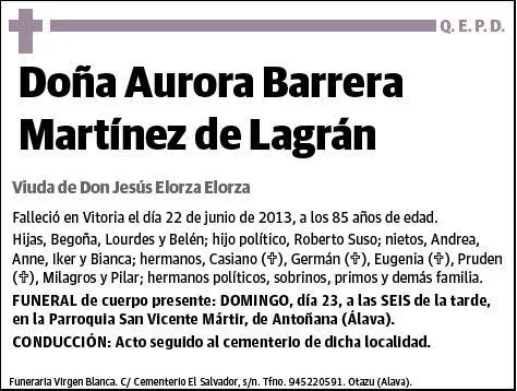 BARRERA MARTINEZ DE LAGRAN,AURORA