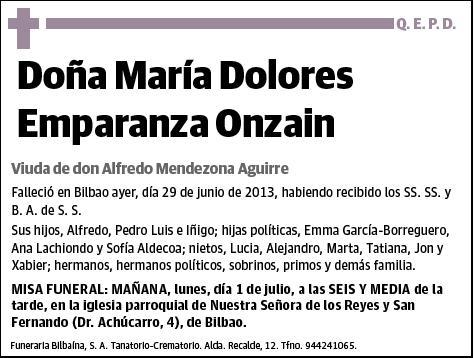 EMPARANZA ONZAIN,MARIA DOLORES