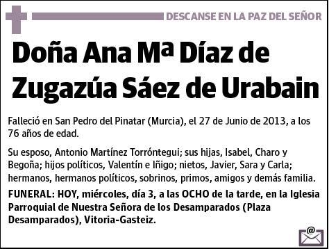 DÍAZ DE ZUGAZÚA SÁEZ DE URABAIN,ANA Mª