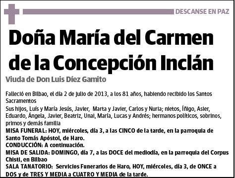 DE LA CONCEPCION INCLAN,MARIA DEL CARMEN