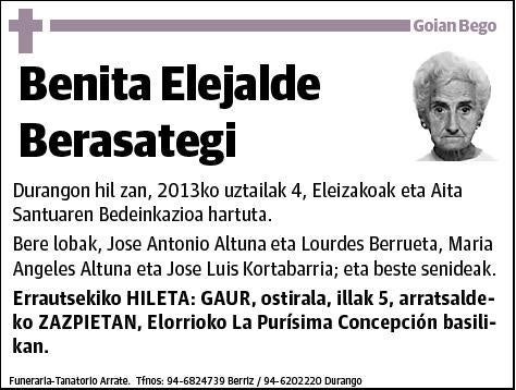 ELEJALDE BERASATEGI,BENITA