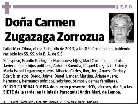 ZUGAZAGA ZORROZUA,CARMEN