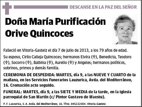 ORIVE QUINCOCES,MARIA PURIFICACION