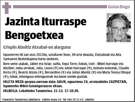 ITURRASPE BENGOETXEA,JAZINTA