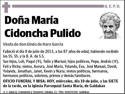 CIDONCHA PULIDO,MARIA