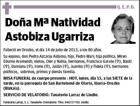 ASTOBIZA UGARRIZA,MARIA NATIVIDAD