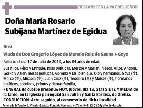 SUBIJANA MARTINEZ DE EGIDUA,MARIA ROSARIO