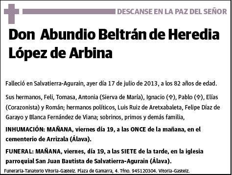 BELTRAN DE HEREDIA LOPEZ DE ARBINA,ABUNDIO