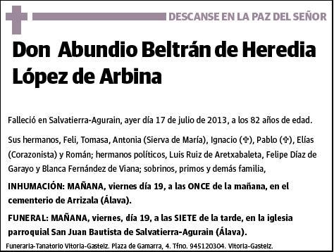 BELTRAN DE HEREDIA LOPEZ DE ARBINA,ABUNDIO