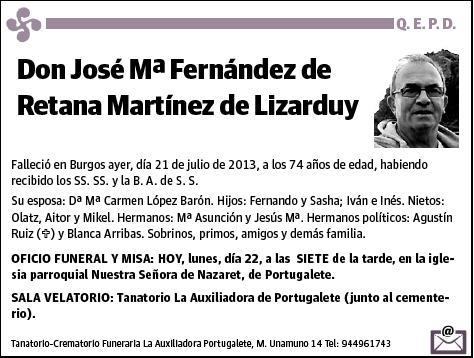 FERNANDEZ DE RETANA MARTINEZ DE LIZARDUY,JOSE Mª