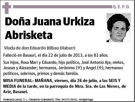 URKIZA ABRISQUETA,JUANA