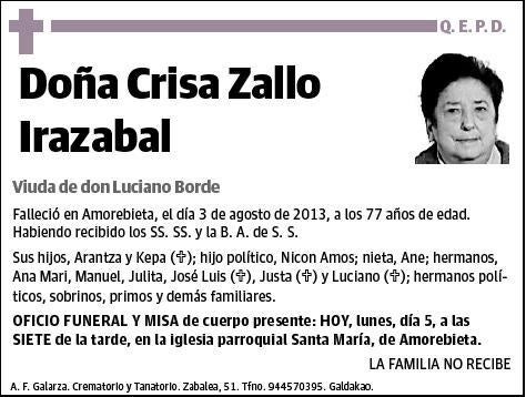 ZALLO IRAZABAL,CRISA