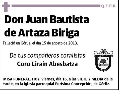 DE ARTAZA BIRIGA,JUAN BAUTISTA