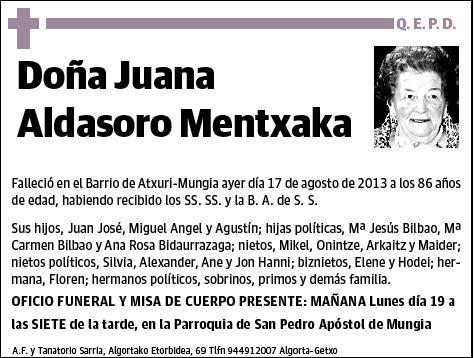 ALDASORO MENTXAKA,JUANA