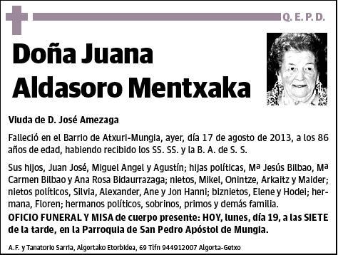 ALDASORO MENTXAKA,JUANA