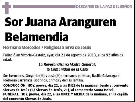 ARANGUREN BELAMENDIA,SOR JUANA