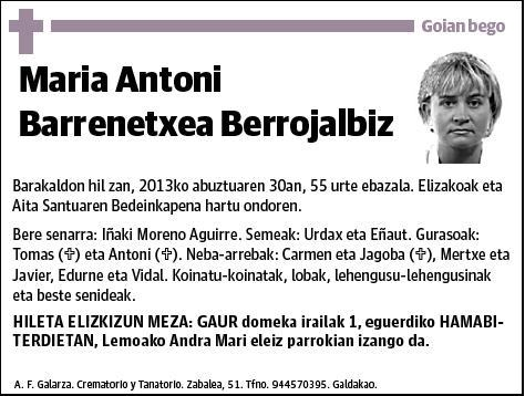 BARRENETXEA BERROJALBIZ,MARIA ANTONI