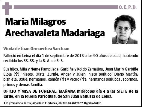 ARECHAVALETA MADARIAGA,MARIA MILAGROS