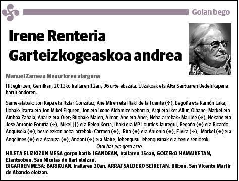 RENTERIA GARTEIZKOGEASKOA,IRENE