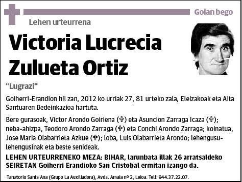 ZULUETA ORTIZ,VICTORIA LUCRECIA