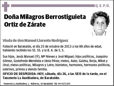 BERROSTEGUIETA ORTIZ DE ZARATE,MILAGROS