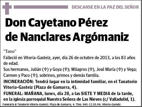 PEREZ DE NANCLARES ARGOMARINIZ,CAYETANO