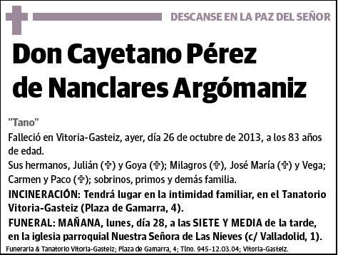 PEREZ DE NANCLARES ARGOMARINIZ,CAYETANO