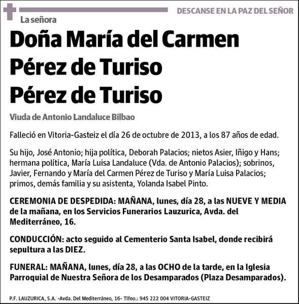 PEREZ DE TURISO PEREZ DE TURISO,MARIA DEL CARMEN