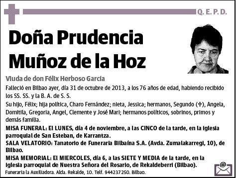 MUÑOZ DE LA HOZ,PRUDENCIA