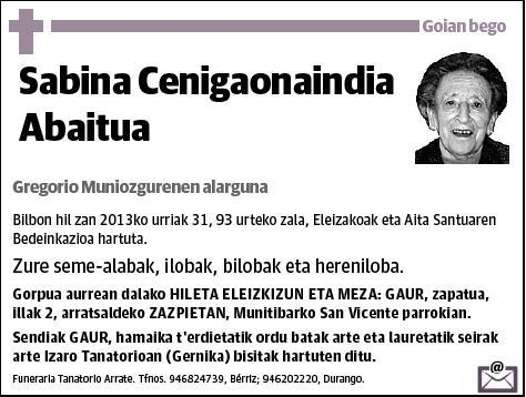 CENIGAONAINDIA ABAITUA,SABINA