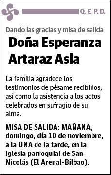 ARTARAZ ASLA,ESPERANZA