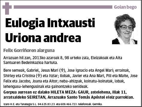 INTXAUSTI URIONA,EULOGIA