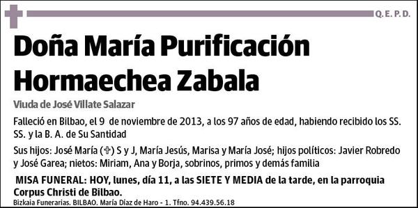 HORMAECHEA ZABALA,MARIA PURIFICACION