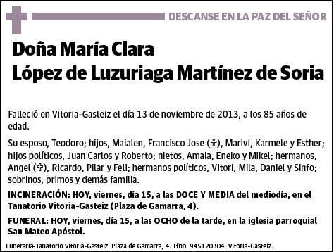 LOPEZ DE LUZURIAGA MARTINEZ DE SORIA,MARIA CLARA