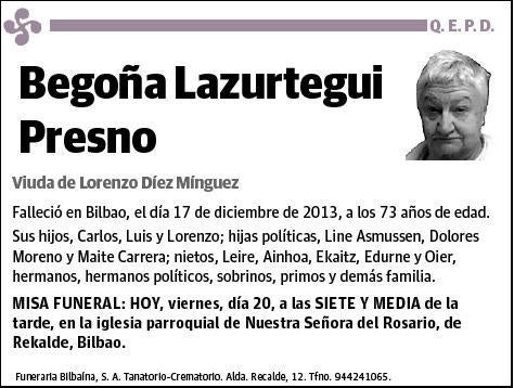 LAZURTEGUI PRESNO,BEGOÑA