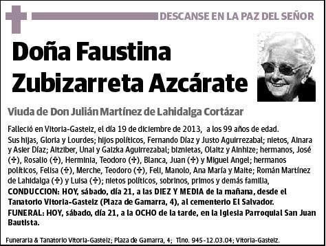 ZUBIZARRETA AZCARATE,FAUSTINA