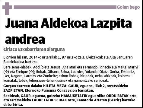 ALDEKOA LAZPITA,JUANA