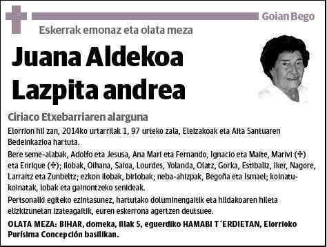 ALDEKOA LAZPITA,JUANA