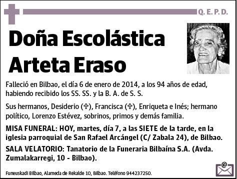 ARTETA ERASO,ESCOLASTICA