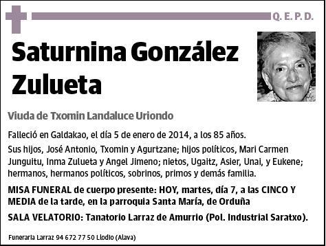 GONZALEZ ZULUETA,SATURNINA