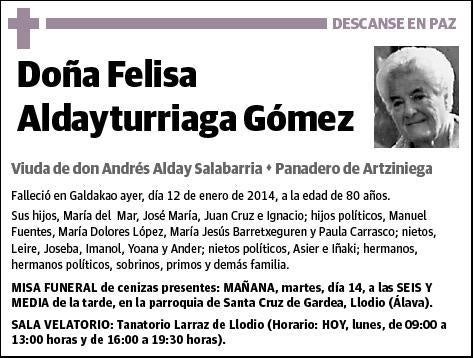 ALDAYTURRIAGA GOMEZ,FELISA